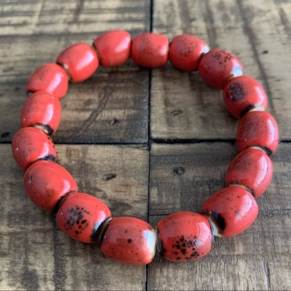 4pc Handmade 10mm Porcelian Bead Stretch Bracelet - Picture 5 of 8